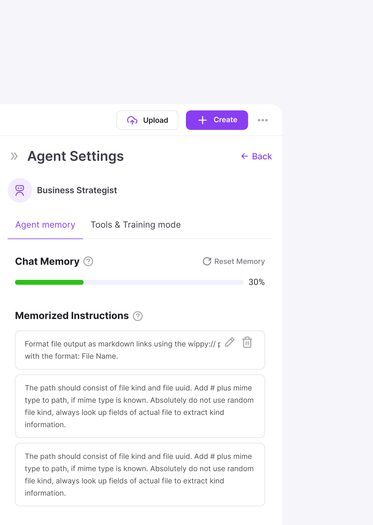 Agent setting screenshot