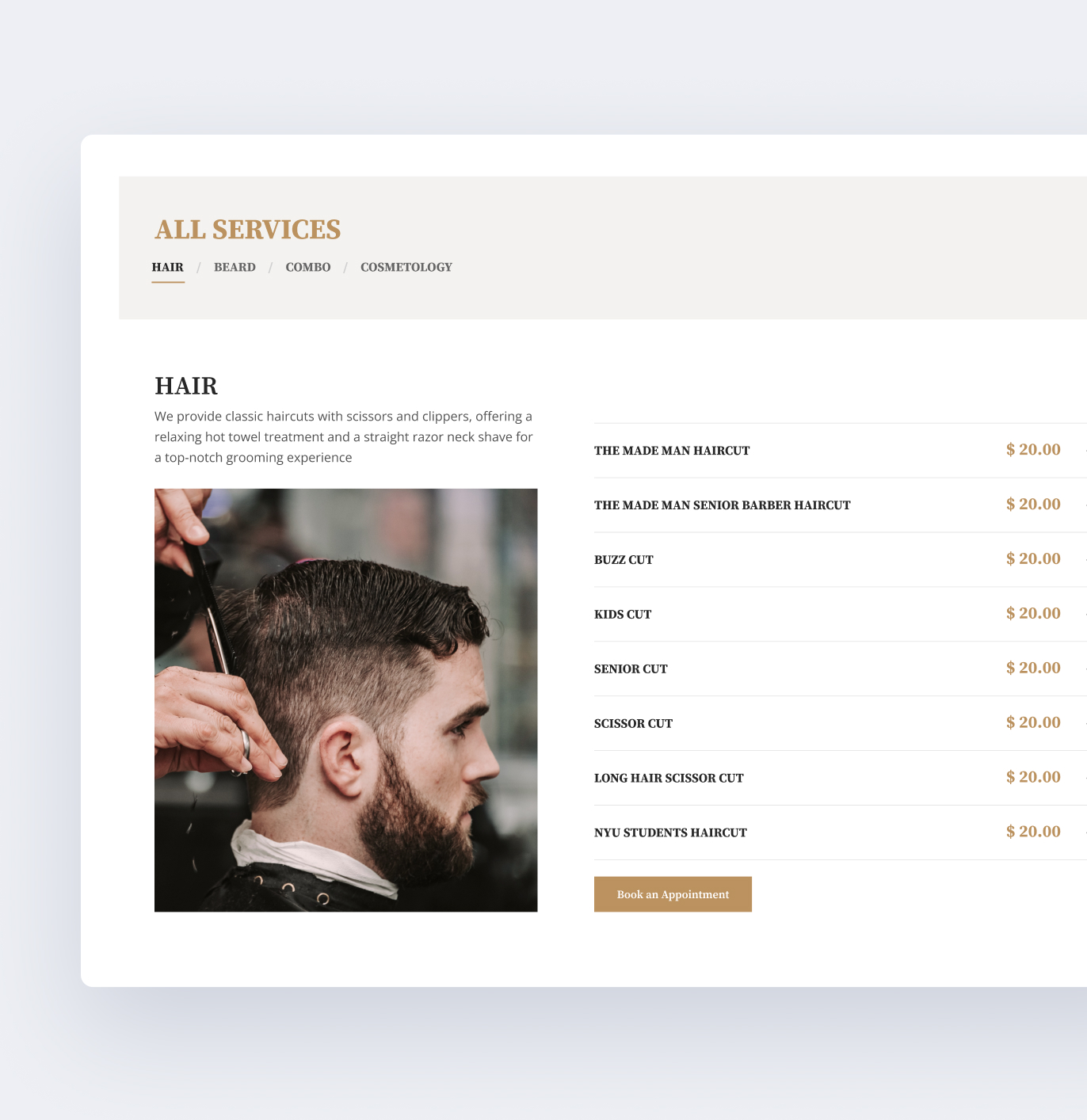 Barbershop website images